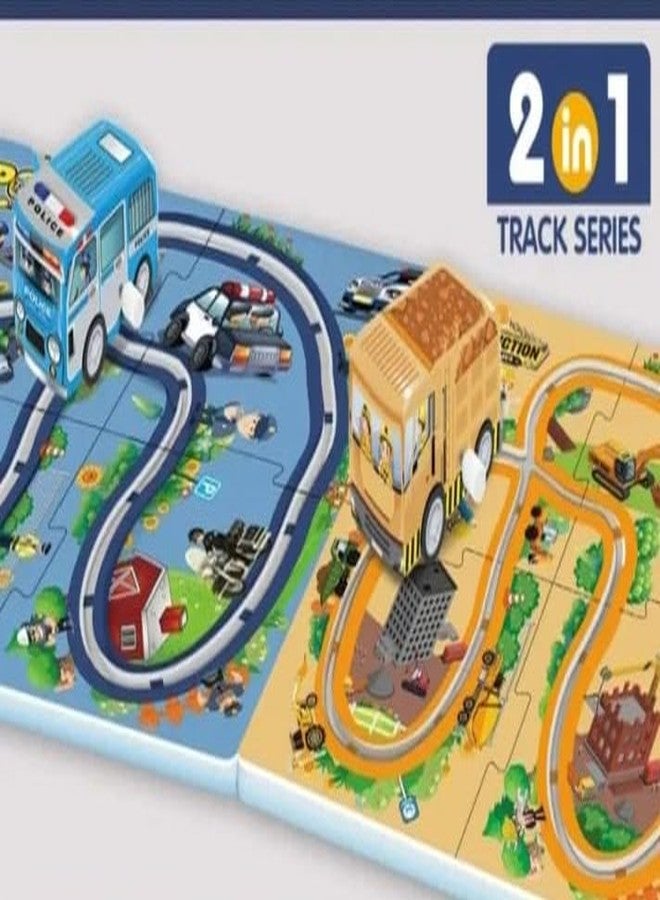 Meghasky 2-in-1 Puzzle Track Game Set with Wind-Up Vehicles, Police and Construction Theme, Interlocking Puzzle Pieces - Image 5